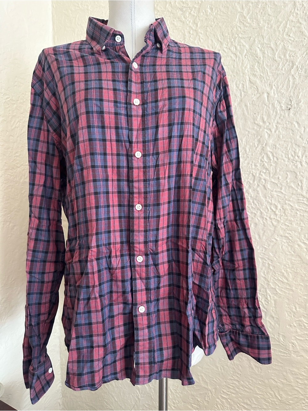 Faherty The Movement Men’s Soft Red Blue Plaid Button Front Shirt XL